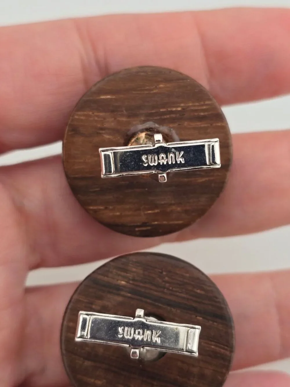 Vintage Swank Viking Wood & Silver-Tone Cufflinks Round With Horned Helmet